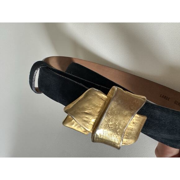 Vintage 90s Donna Karan Belt Italy Black Leather Suede Gold Buckle Luxury Large main image 14